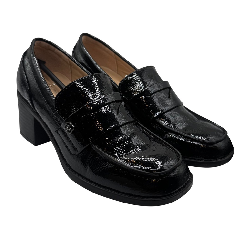 Bandolino Maude Women Black Patent Penny Loafer Block Heel Pumps Size 5M
